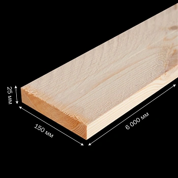 картинка Доска обрезная 25*150*6000мм естественной влажности 1 сорт дисковый распил ель/сосна от магазина Кубатура