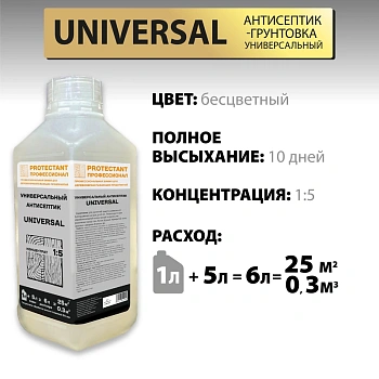 картинка Антисептик универсальный ПРОФЕССИОНАЛ Universal для наружных и внутренних работ, концентрат 1:5 1л от магазина Кубатура