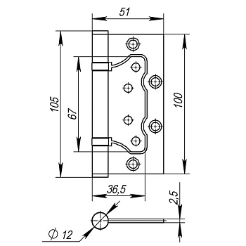 картинка Петля накладная Punto 200-2B 100*2.5мм бронза от магазина Кубатура