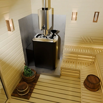 картинка Печь банная каменка Гейзер 2014 inox Витра с закрытой каменкой, антрацит (камни 63кг/до 18м³) от магазина Кубатура