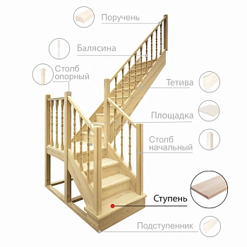 картинка Ступень 40*300*1000мм Лиственница сорт AВ сращенная (с фаской) от магазина Кубатура