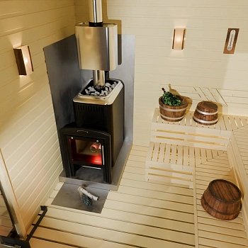 картинка Печь банная каменка Гейзер 2014 inox Витра с закрытой каменкой, антрацит (камни 63кг/до 18м³) от магазина Кубатура