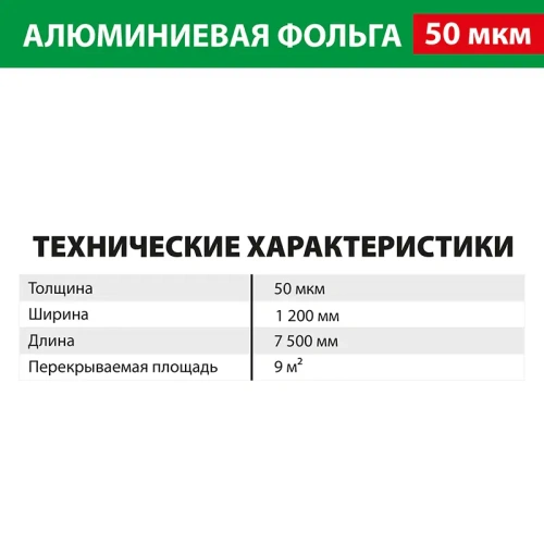 картинка Фольга алюминиевая 50 мкм 1,2*7,5м (9 м²) от магазина Кубатура