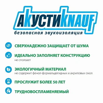 картинка Шумоизоляция Knauf Acoustic плита 50*610*1230мм (16 плит/уп, P17кг/м³, S12м²) от магазина Кубатура