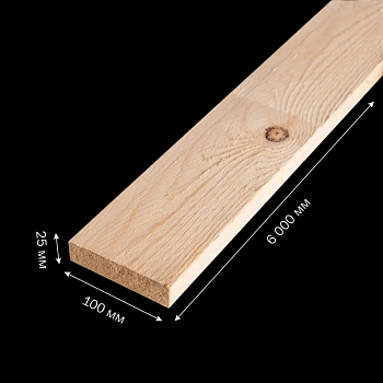 картинка Доска обрезная камерной сушки 25*100*6000мм ель/сосна 1-2 сорт дисковый распил (10-18%) от магазина Кубатура