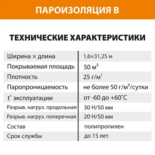 картинка Пленка пароизоляционная B (S50м²) от магазина Кубатура
