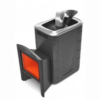 картинка Печь банная каменка Гейзер 2014 inox Витра с закрытой каменкой, антрацит (камни 63кг/до 18м³) от магазина Кубатура