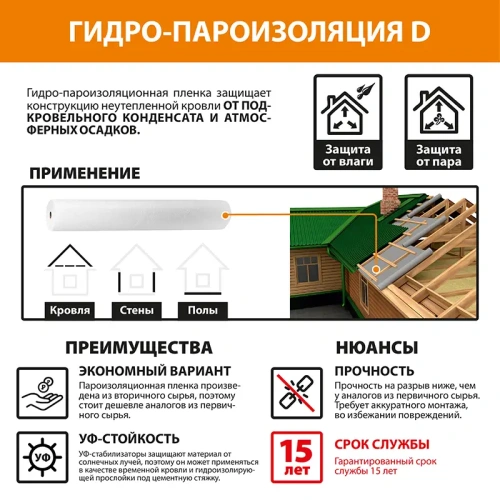 картинка Пленка гидро-пароизоляционная D универсальная (S50м²) от магазина Кубатура