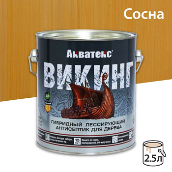 картинка Гибридный лессирующий антисептик для дерева Акватекс Викинг сосна 2.5л от магазина Кубатура