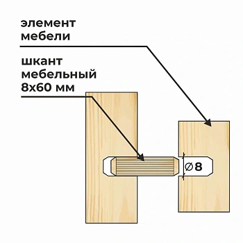 картинка Шкант мебельный ПРОФЕССИОНАЛ 8*60мм бук (40шт/уп) от магазина Кубатура