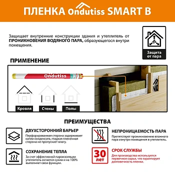 картинка Пленка ONDUTISS Smart B пароизоляционная (S70м², P60 г/м²) от магазина Кубатура